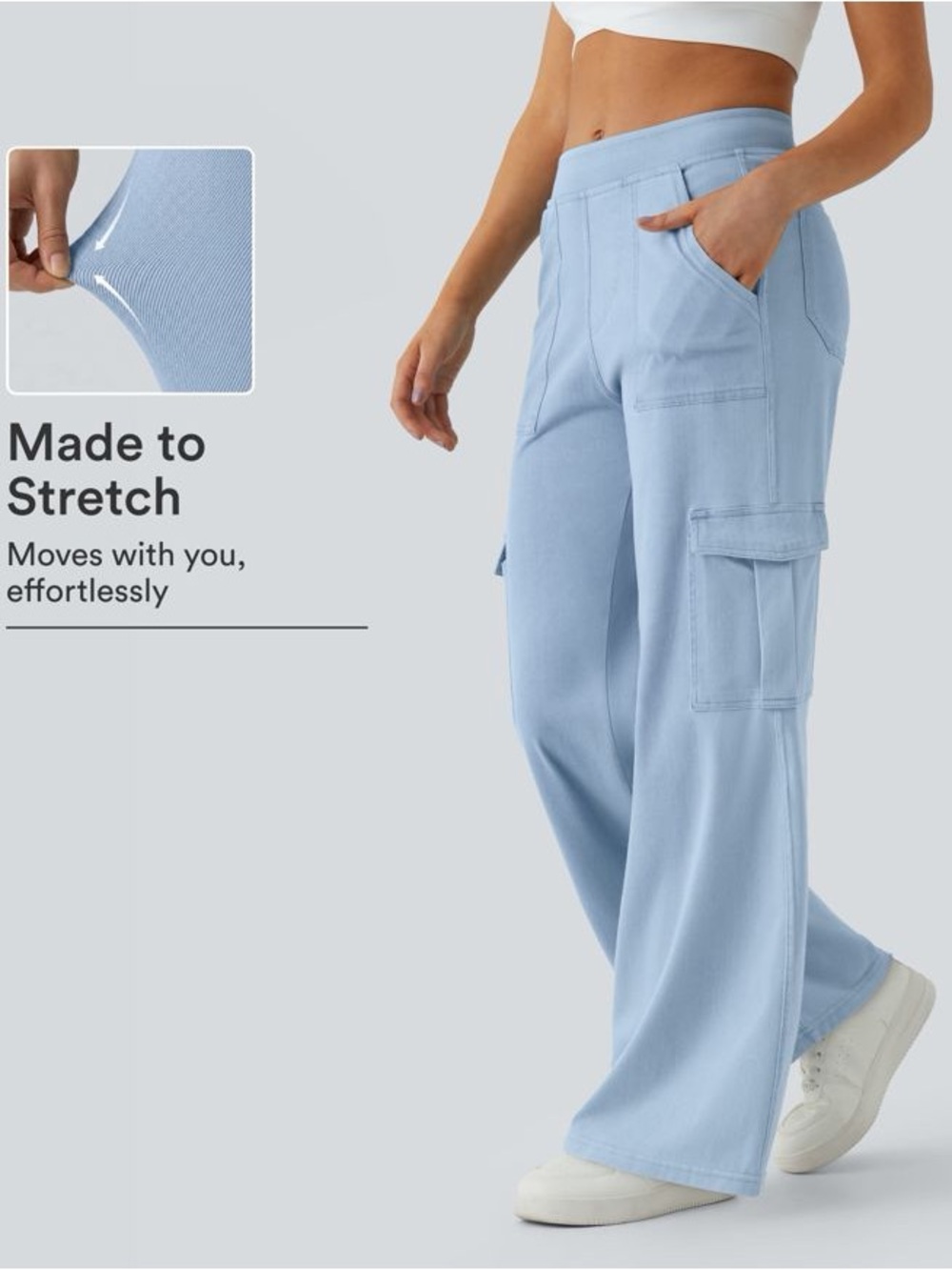 HALARA XL Tall Cargo Denim Pants Jeans Buttery Soft Stretch Light Blue NEW Long